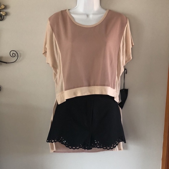 NEW Chloe K Unique Shear Pale Pink Tunic Top Cropped Front Mixed Media Size M - Picture 8 of 15